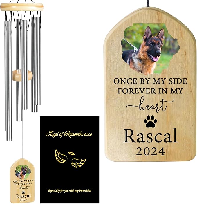 Personalized Pet Loss Sympathy Gift, Cat & Dog Memorial Wind Chime - by Side Forever