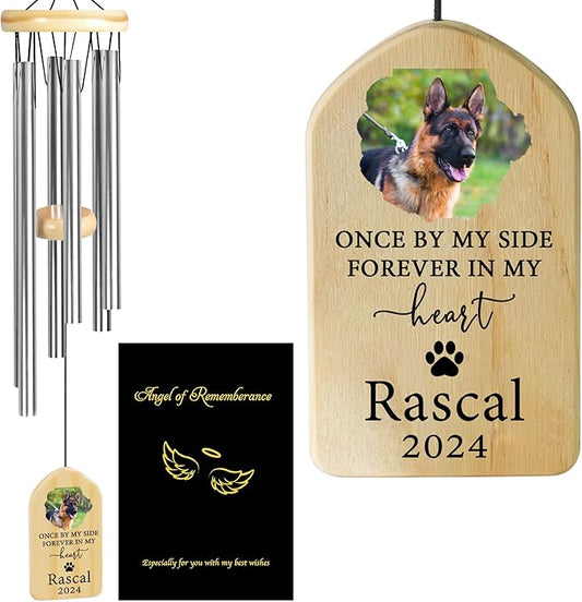 Personalized Pet Loss Sympathy Gift, Cat & Dog Memorial Wind Chime - by Side Forever