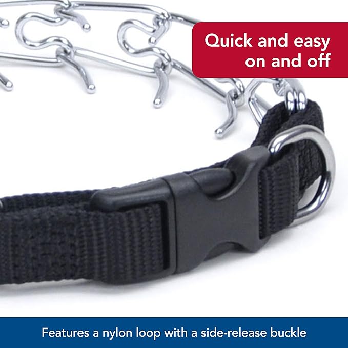 Coastal Pet Titan Easy-On Dog Prong Training Collar with Buckle - Durable Metal Training Collar for Dogs with Side Release Buckle - Black, 3 mm x 18"