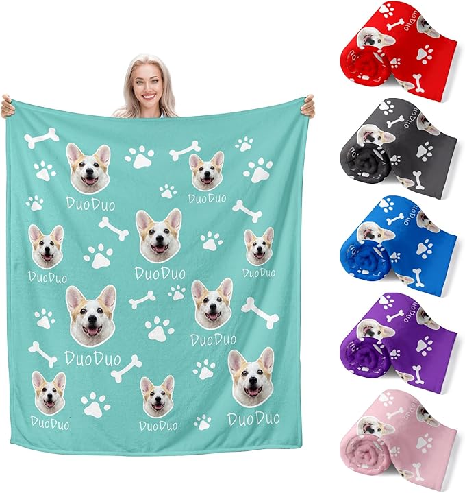 Custom Pet Blanket, Personalized Dog Blanket with Photo and Name, Customized Soft Flannel Blanket Gift for Pet Lover, Birthday, for Pet Animal Women Men Dog Lovers Memorial Gift