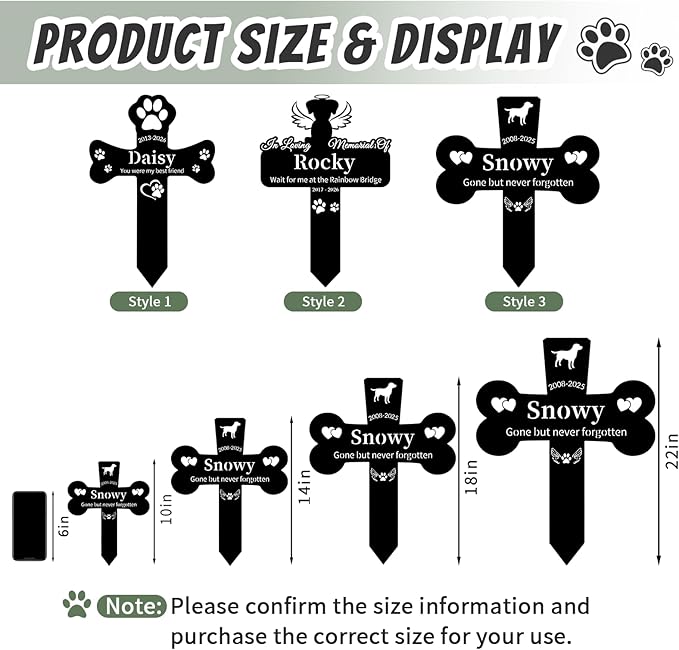 Personalized Dog Grave Marker Outdoor, Waterproof Memorial Cross for Dog Grave with Custom Name Dates, Garden Grave Markers for Dogs, Sympathy Gift for Loss of Pet