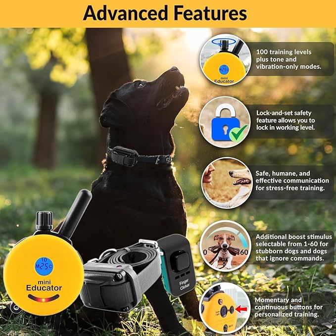 E-Collar ET-300-1/2 Mile Waterproof Remote Dog Training Collar Includes Premium Finger Clicker Trainer, 100 Programmable Levels + Vibration + Light + Sound, Red