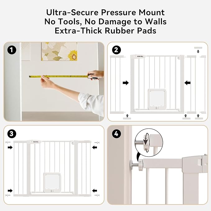 Baby Gate with Cat Door, 30" Tall Dog Gate with Cat Door Indoor, Adjustable Baby Gate for Doorways, Pressure Mounted Walk-Through Gate with Auto-Close & Double Lock, Fits 29.7-45.2 Inches