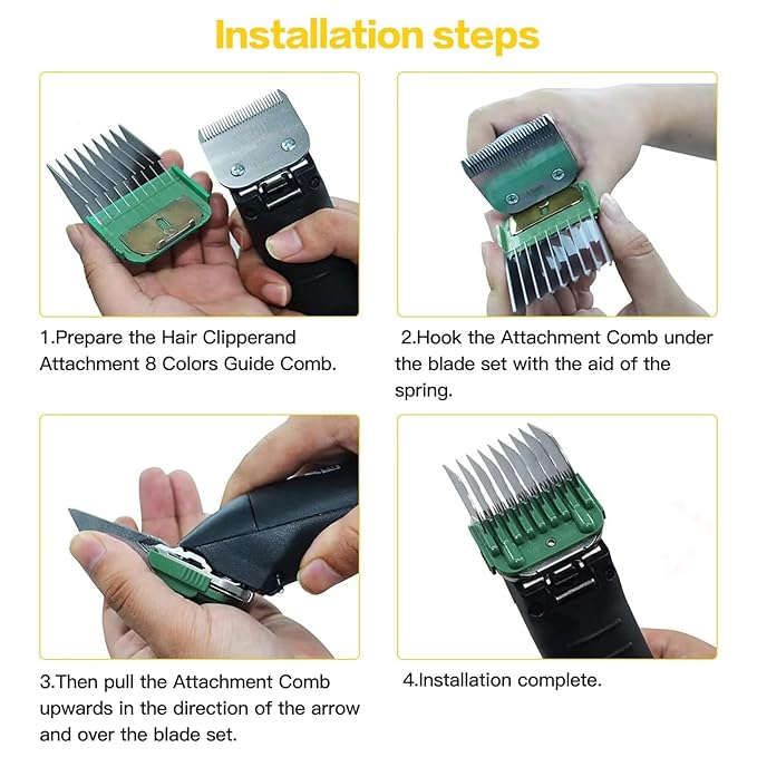 Animal Stainless Steel Attachment 9 Color Guide Comb Set Fit for Most Oster/Wahl/Andis Detachable-Style Clippers (ONLY Snap on Size #10/15/30 blades), Easy to Install