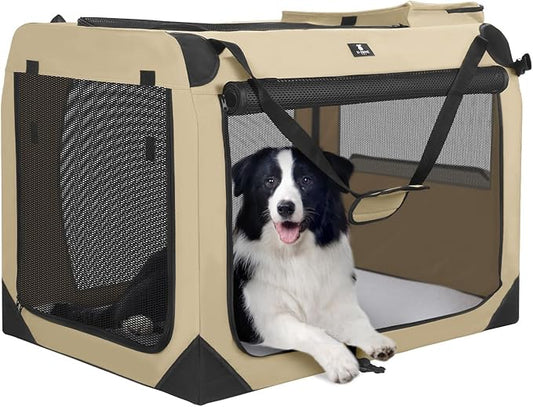 X-ZONE PET Dog Crate 3-Door Kennel, Collapsible Portable Soft Sided Pet Carriers for Indoor & Outdoor, Multiple (40-Inch, Rice White)