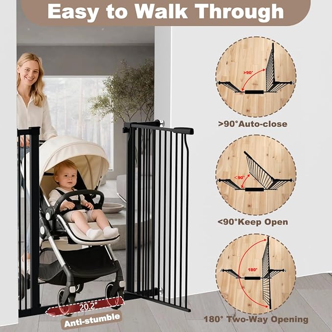40.55" Extra Tall Baby Gate for Doorways, 54.8-57.4 in Wide Dog Gate Indoor, Walk Through Tall Pet Gates No Drilling, Pressure Mounted Child Safety Gate with Door for House Doggie, Black
