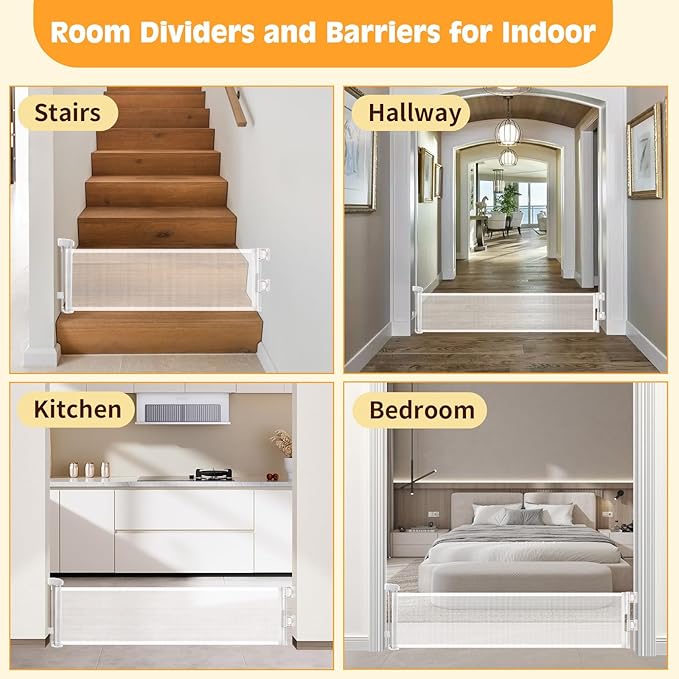 Short Dog Gate,14" Tall Retractable Baby Gate to Step Over, Puppy Mesh Pet Gates Doggy for Doorways Stairs, Extends up to 59" Wide for Kitchen Hallways Indoor,- NOT for Jumpers - Drilling Required