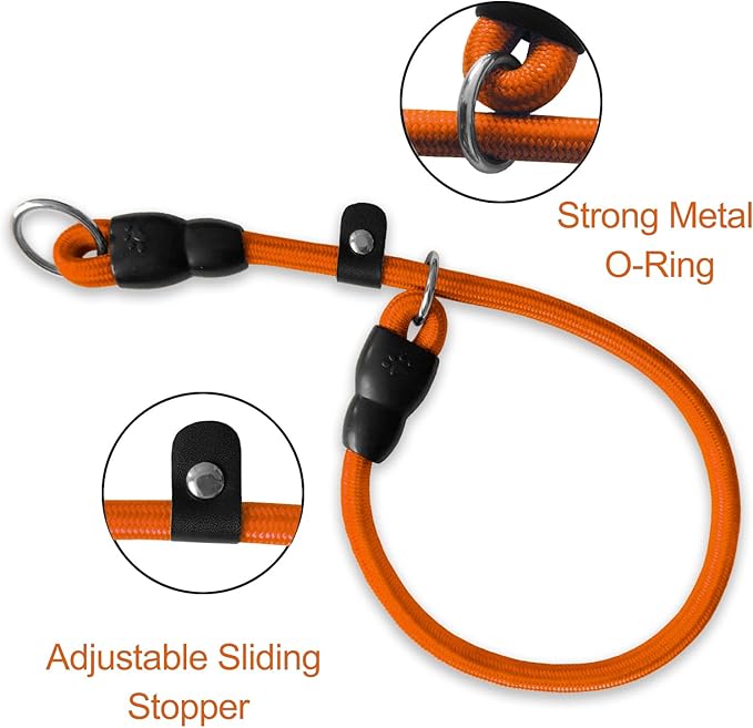 LOS ANDES Dog Slip Collar with Slidable Stopper, No Pull Choker Training Martingale Collar for Small Medium Large Dogs, Nylon, Orange, M (19 in x 10 mm)