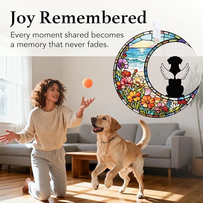 Glass Dog Memorial Ornament 3" - Personalized Pet Loss Suncatcher Keepsake with Gift Box, Remembrance Ornament for Christmas, Christmas Stocking Stuffer Sympathy Decoration for Pet Lovers (Sea)