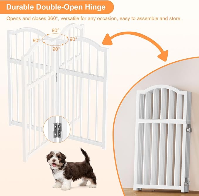 Snughome Dog Gate Indoor, 23.62" H Freestanding Short Dog Door Gates with Support Feet, Expands Up to 48’’ Wide Foldable Pet Gates for Doorways, 4 Panel Folding Pet Door Pet Fence for Puppy, White