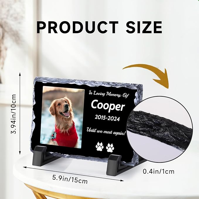 Pet Memorial Stones for Dogs, Dog Memorial Stone Outdoor, Pet Headstones for Dogs, Memorial Gifts for Loss of Dog, Custom Stone Picture Frame Plaque with Name/Text
