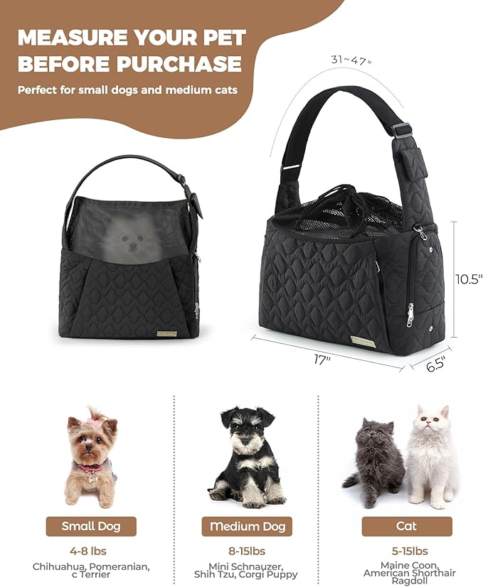 Dog Carrier Sling for Small Dogs, Front Cat Sling & Cats Up to 15 lbs, Dog Purse with Adjustable Strap Front Zipper Pocket, Double Safety Feature, Hands Free for Travel