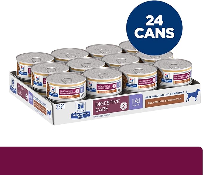 Hill's Prescription Diet i/d Low Fat Digestive Care Rice, Vegetable & Chicken Stew Wet Dog Food, Veterinary Diet, 5.5 oz. Cans, 24-Pack