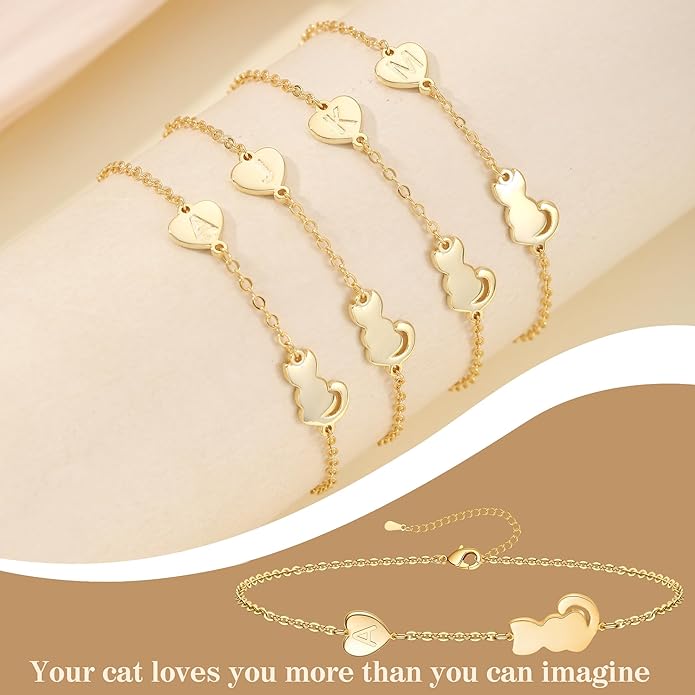 Dog Easter Mom Gifts for Dog Lover Initial Bracelet for Women with Heart Adjustable Pet Paw Gold Bracelets for Women Non Tarnish Memorial Gift for Pet Lover Birthday Jewelry