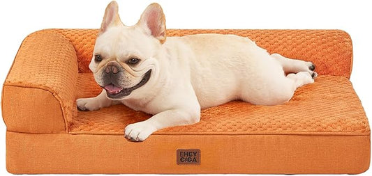 EHEYCIGA Orthopedic Dog Bed Medium Size Dogs, Memory Foam Dog Bed with Washable Removable Cover, Waterproof Pet Sofa Couch for Crate with Nonskid Bottom, 30x20x6, Pumpkin