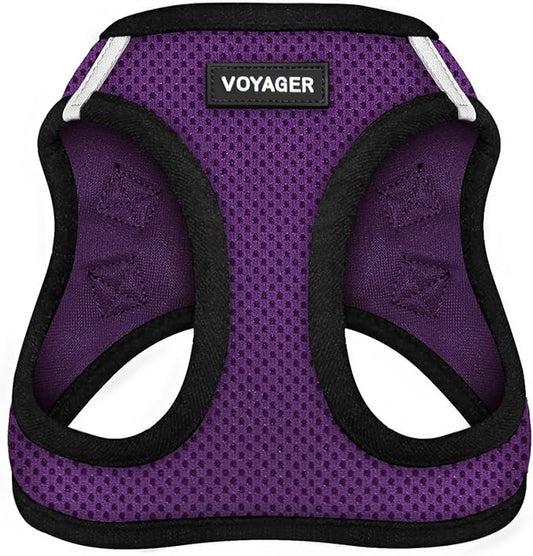 Best Pet Supplies - All Weather Mesh/Plush, Reflective, No Pull Harness for Small, Medium Dogs, Cats - Secure with Hook & Loop Fastener, Buckle, Double D-Rings - Purple/Black Trim, XS