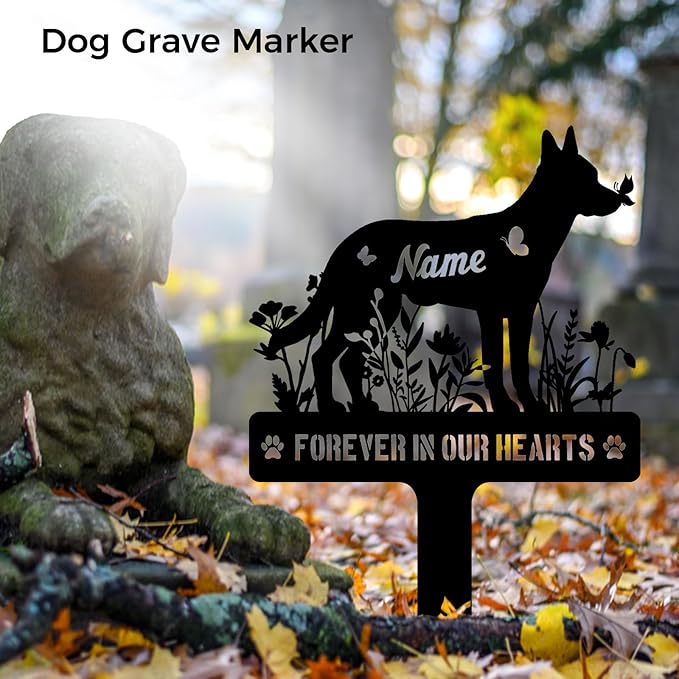 Custom Belgian Malinois Malinois Dog Grave Marker, Personalized Dog Memorial Stake, Metal Pet Tombstone, Outdoor Sympathy Sign for Garden Yard Decor, Pet Loss Gift