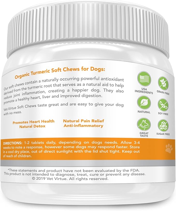 Turmeric for Dogs Anti Inflammatory Pain Relief | Organic Curcumin Dog Supplement with Collagen & Bioprene, Anti Inflammatory for Dogs, Supports Hips, Joints & Mobility | 60 Count