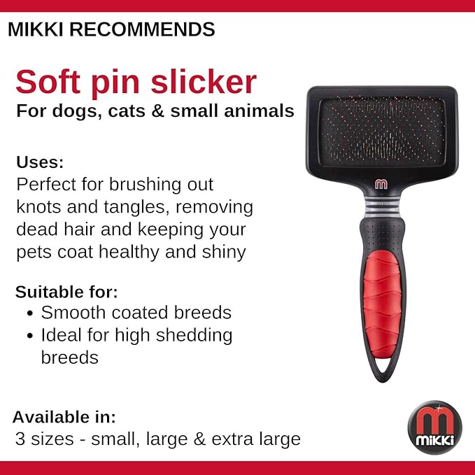 Mikki Dog, Cat, Puppy, Kitten Grooming Soft Pin Slicker Brush -For Knot, Tangles -Sml-Med Pet-Small