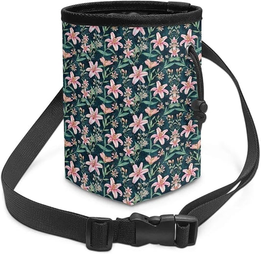Tropical Flowers Pet Treat Pouch Multiwear Dog Treat Bag Pet Feed Snack Reward Pocket, Pet Hiking Toys Pack Dog Food Dispenser for Kibbles, Pet Food Toy