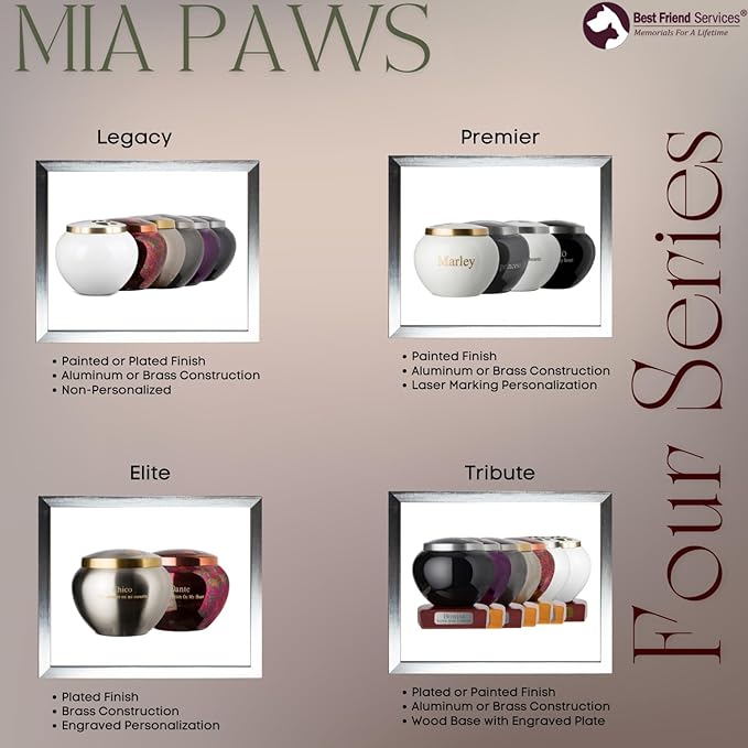 Mia Paws Premier Series Pet Urn for Dogs and Cats with Personalized Laser Engraving (Small - Pets up to 20 lbs, Cloud White, Pewter Paw)