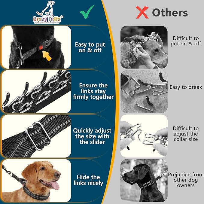 Crazy Felix No Pull Martingale Collar for Large Medium Small Dog Pitbull German Shepherd Doberman, Dog Collar Anti Pull with Buckle for Training Walking (Black, S-Neck 11-13", 1" Wide)