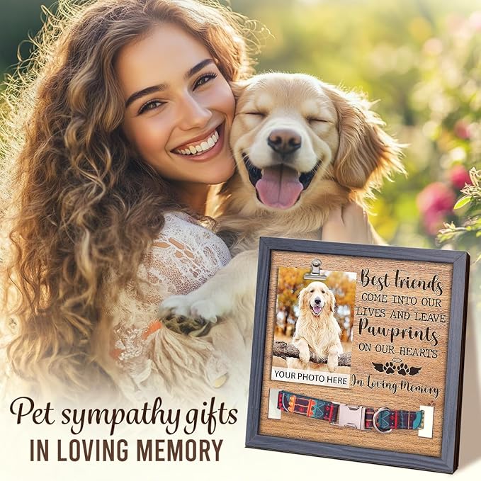Pawfect House 9x9 IN Natural Wood Pet Memorial Picture Frame, Dog Memorial Gifts For Dog, Best Friends Come Into Our Lives, Dogs Passing Away Gifts, Pet Loss Sign, Sympathy Keepsake