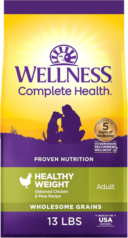 Wellness Complete Health Dry Dog Food, Wholesome Grains, Natural, Healthy Weight Chicken & Peas Recipe, (13-Pound Bag)