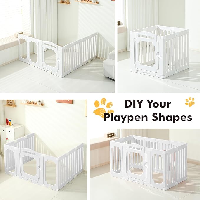 XPIY Large Dog Playpen – 25.5Inch Tall Acrylic Pet Fence Playpen with Door for Medium and Small Dogs, Safe Indoor & Outdoor XL Big Puppy 11-Panel DIY Play Pen