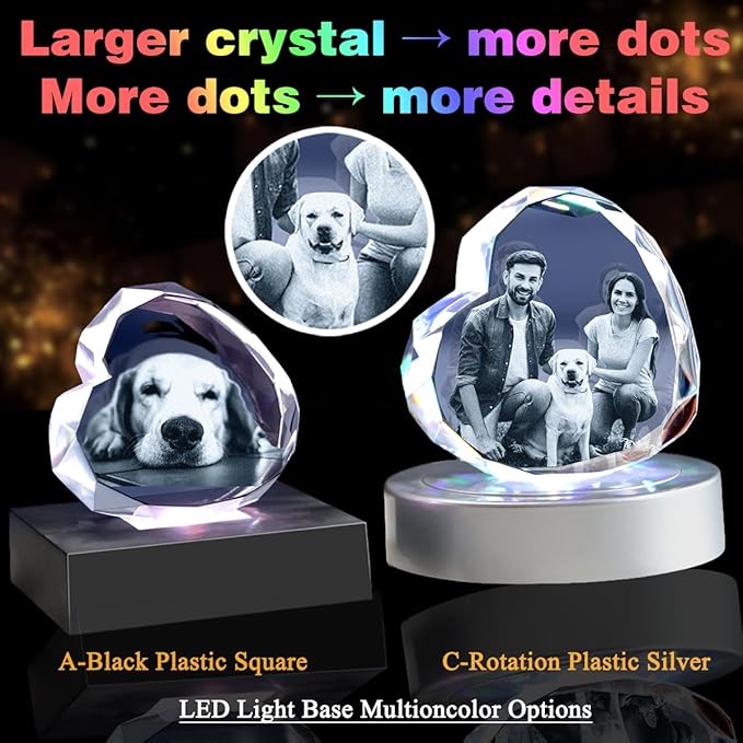 Personalized Pet 3D Crystal Photo,Pet Memorial Gifts for Dogs Cats Horses，Custom 3D Pictures,Engraved Crystal in Memory of Dog, Customized Photo Gifts