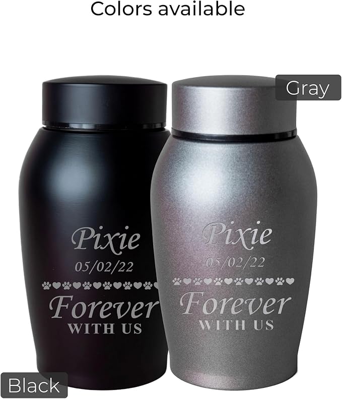 Personalized Cremation Keepsake Pet Ashes Urn Waterproof with Airtight Closure Customized Text Engraving Vase Container Memorial Dog Cat Funeral Decorative (Forever with us)