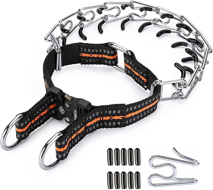Pinch Collar for Dogs Adjustable Dog Training Collar with Comfortable Rubber Tip and Quick Release Buckle for Small Medium Large Dogs (Large, Orange)