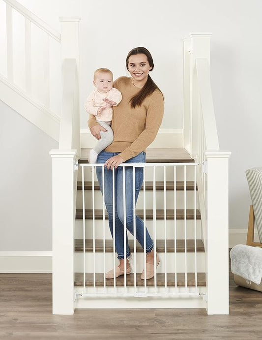 Regalo 2-in-1 Extra Tall Easy Swing Stairway and Hallway Walk Through Baby Gate, White, 24" - 40.5" Wide