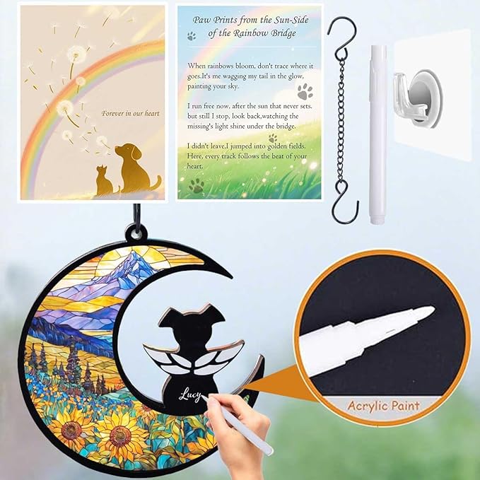 Dog Memorial Suncatcher, Loss of Dog Sympathy Gift for Pet Lovers, Cats Remembrance Ornament, Pet Memorial Gifts, Sunflower