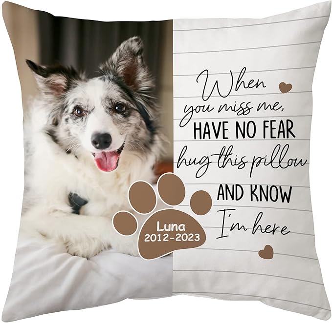 Hyturtle Personalized Pet Photo Memorial Pillow with Insert 12"x12" Double-Sided Printed Sympathy Gifts for Loss of Dog - Dog Remembrance Gifts -Custom Pet Memorial Gifts - Hug This Pillow Home Decor