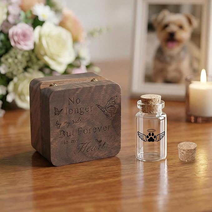 SOITIS Small Pet for Dogs Cats Urns for Ashes Wooden Box, Small Glass Urn for Pets Ashes Keepsake, Pet Urns for Ash Funeral Keepsake Urn for Dog Ashes