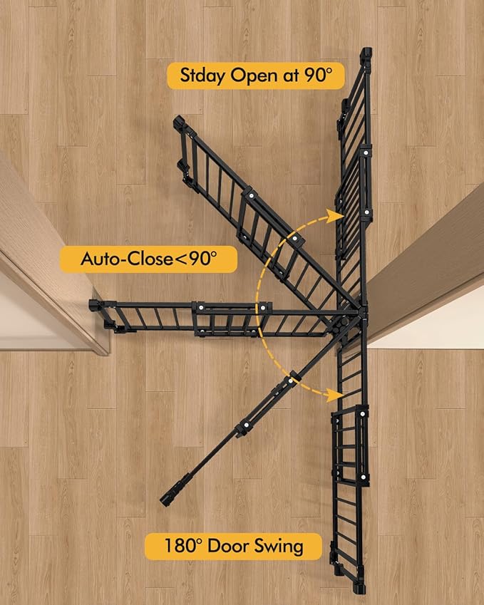 Extra Wide Baby Gate for Stairs Doorways & Kitchen,32"-54" W x 29" H, No Bottom Bar Dog Gate, One-Handed Auto-Close, Hardware Mount Safety Gate for Dogs & Toddlers, Black