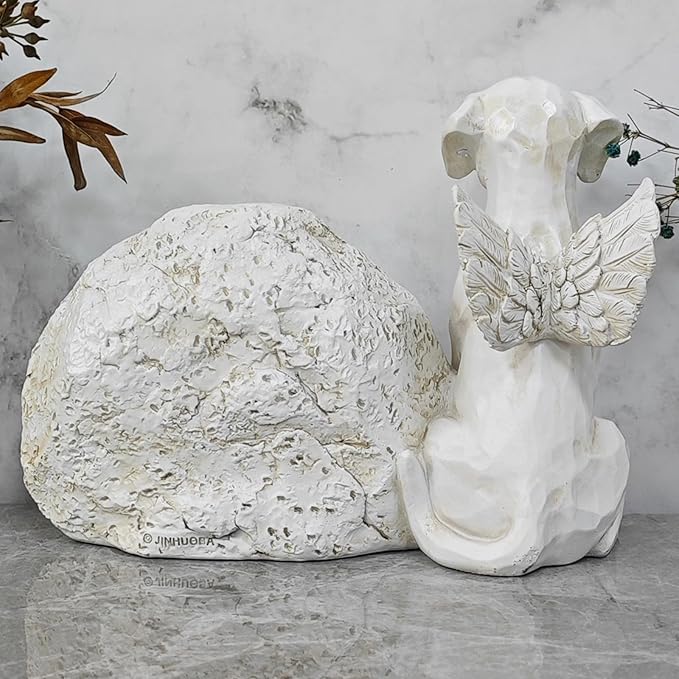 Personalized Dog Angel Memorial Garden Stone Engrave with Any Message, Pet Dog Memorial Grave Marker with Angel Dog Statue, Dog Cemetery Headstone, Dog Tombstone Gravestone, Loss Dog Memorial Gifts