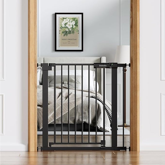 Babelio Baby Gate for Doorways and Stairs, 31-36" Pet Gate with Wide Walk Thru Door and Lock Indicator, No Drill Pressure Mounted Safety Gate with Double Lock and Self-Closing, Black