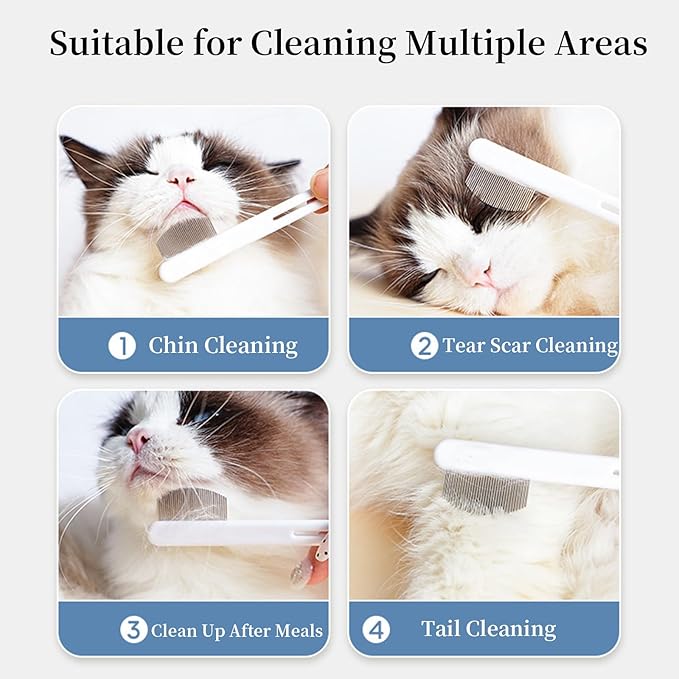 Precision Tear Stain Comb for Small Dogs Cats Face Eye Gunk Removal Tool ，Fit Yorkie, Shih Tzu, Maltese, Maltipoo, Pomeranian, Puppy Starter Kit, Pet Supplies (White-4 Pack)