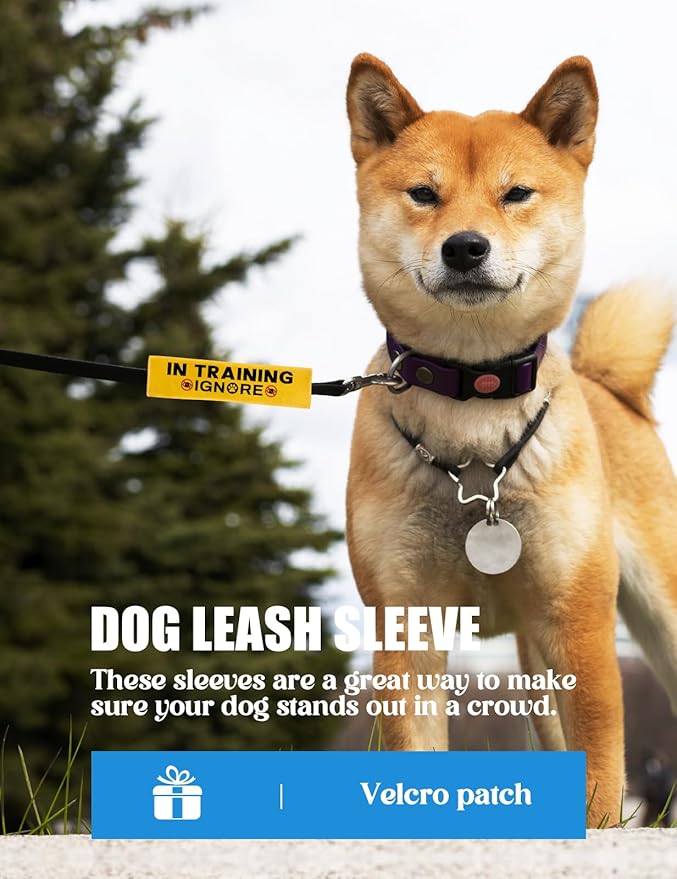 in Training Dog Leash Sleeve - Funny Yellow Alert Wrap with Hanging ID Patch Tag | Service Dog Leash Accessory, Perfect Pet Birthday Gift for Dog Owners