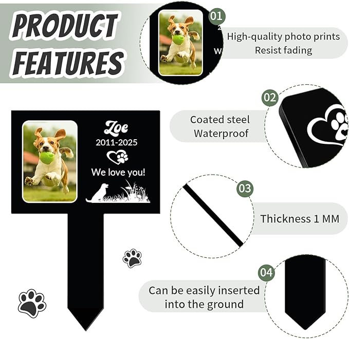 Custom Dog Memorial Gifts for Loss of Dog, Personalized Pet Grave Marker with Name and Date, Weatherproof Dog Headstone for Graves Outdoor, Pet Tombstones Grave Markers for Dogs (B-Rectangle 1)