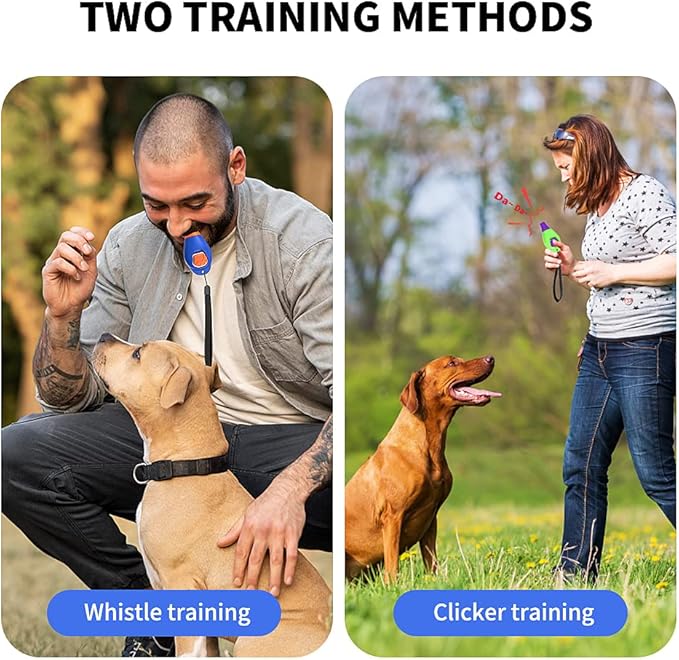 Dog Training Clicker with Whistle and Wrist Strap - Positive Behavior Reinforcer for Pets - All Ages, Puppy and Adult Dogs - Use to Reward and Train - Dog Whistle Included (Blue)