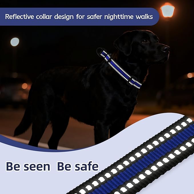 Martingale Collar for Dogs Reflective Collar with Quick Release Buckle, Adjustable Nylon Collars for No Slip Dog Collar, Blue, M