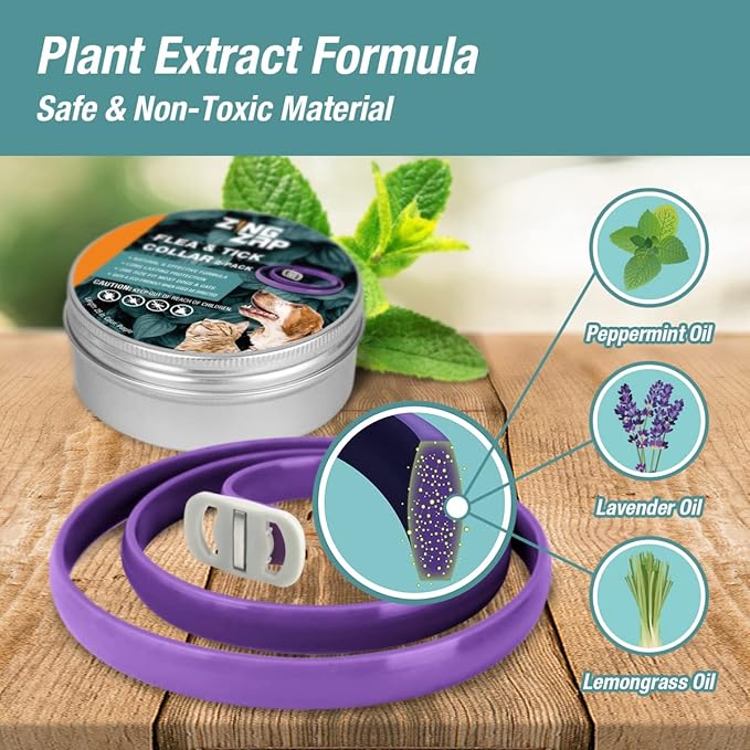 ZingZap Flea & Tick Collar 2-Pack Blue, Protects from Biting Insects, Adjustable Fits Both Dogs & Cats, Built-in Plant Based Formula, Slow-Release Lasting Protection, Waterproof