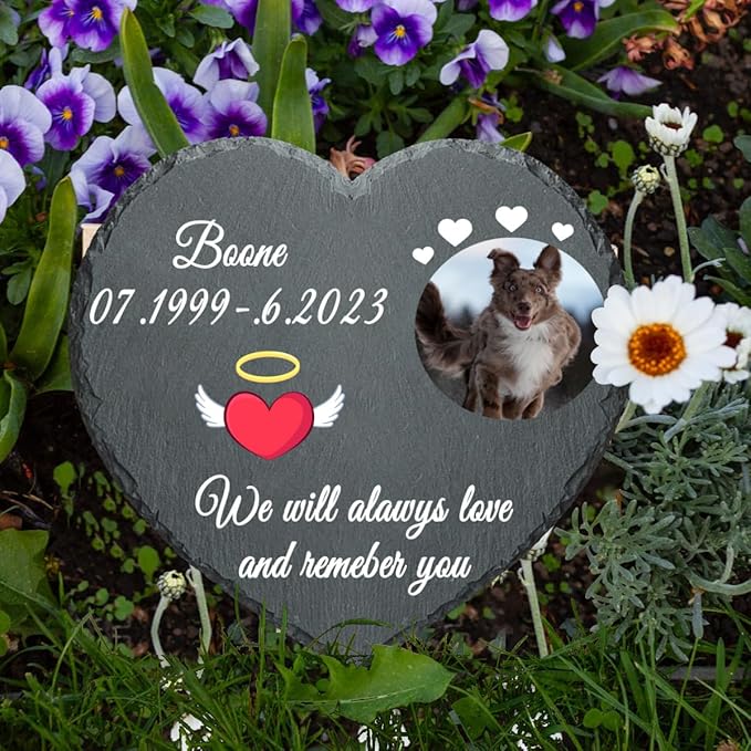 Photo Dog Memorial Stone Outdoor, Pet Memorial Stone, Dog Memorial Heart Shaped Stone, Pet Grave Marker Headstone, Personalized Pet Memorial Gift, Loss of Dog Cat Sympathy Gift