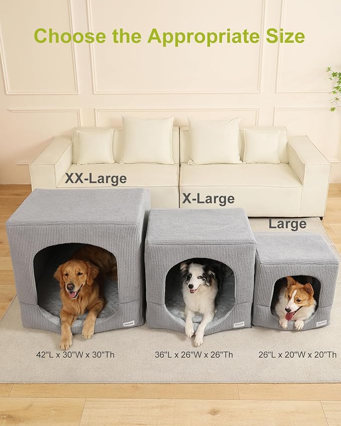 Hovicaed Indoor Dog House for Extra Large Medium Small Sized Dogs - Dog Tent with Washable Removable Cover, Pet Orthopedic Dog Cave Bed Egg-Crate Foam Cushion, Inside Dog House Large Space(L)