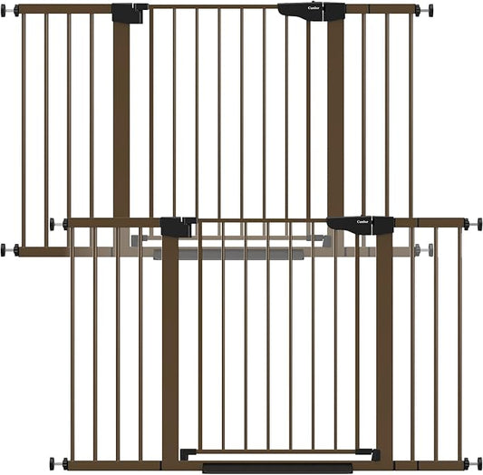 Cumbor 2 Pack 29.7-51.5" Extra Wide Baby Gate for Stairs, Mom's Choice Awards Winner-Dog Gates for Doorways, Pressure Mounted Walk Through Pet Gate Indoor, Safety Auto-Close Child Gate for Kid,Brown