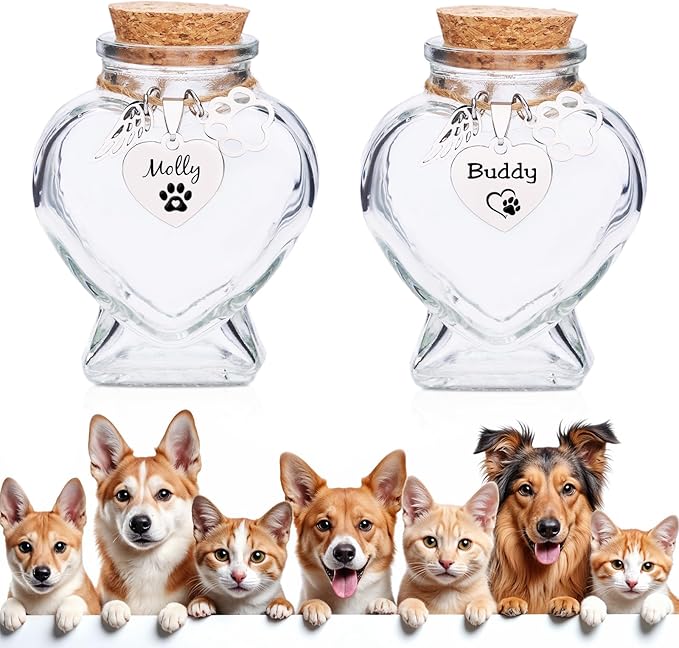 Pet Memorial Bottle for Pet Hair,Keepsake for Dog Hair with Heart Shape Glass,Pet Fur Memorial Fur Urn (Heart)