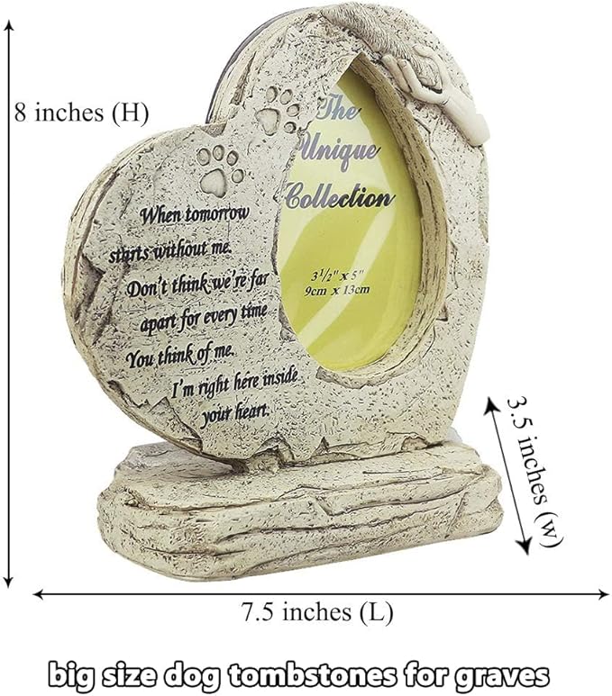jinhuoba Heart Shaped Pet Memorial Stones for Dogs, Pet Dog HeadStones Grave Stones with Photo Frame, Loss of Pet Dog Sympathy Gifts Memorial Gifts Passing Away Gifts Outdoor or Indoor